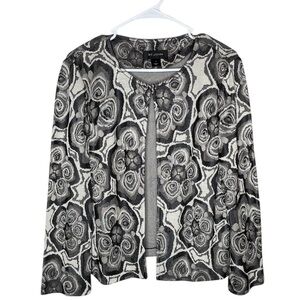 St. John Geometric Floral Print Cardigan Sweater Women's Size 12 Black White
